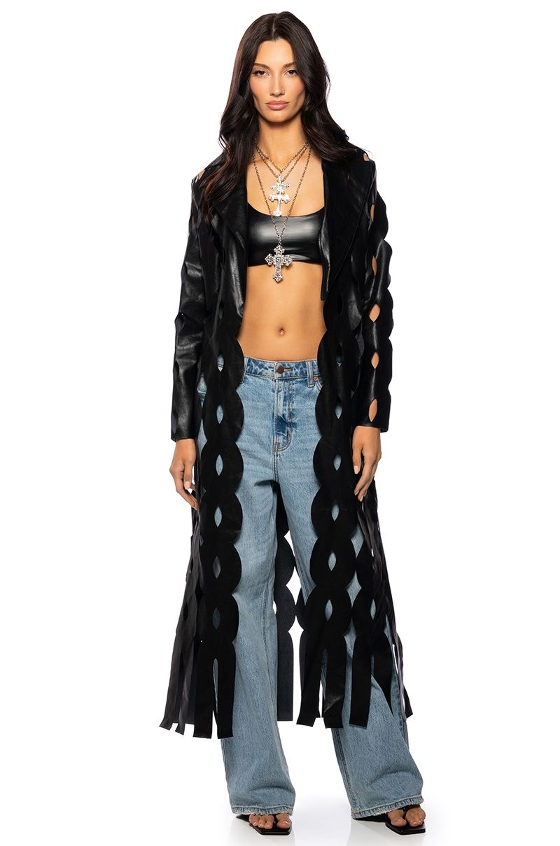 LASER CUT WEAVE TRENCH IN BLACK