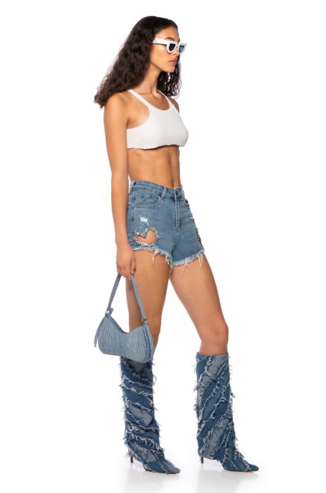 LETTER TO LOVER DENIM SHORTS IN DENIM