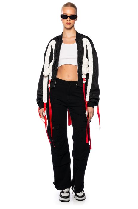 LIGHTS OUT SPORTY BOMBER IN RED BLACK
