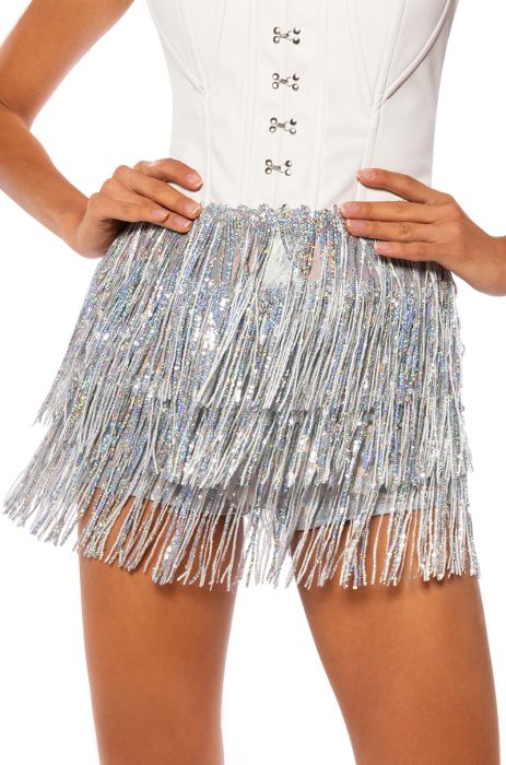 LOSE CONTROL SEQUIN FRINGE SHORT in silver