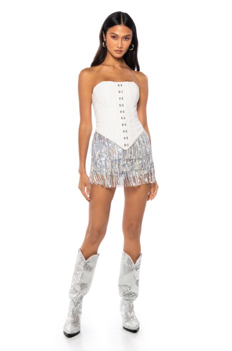 LOSE CONTROL SEQUIN FRINGE SHORT in silver
