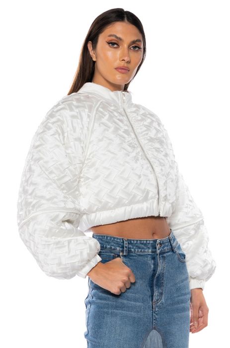 LUCKY LOVE WEAVE DETAILED BOMBER IN WHITE
