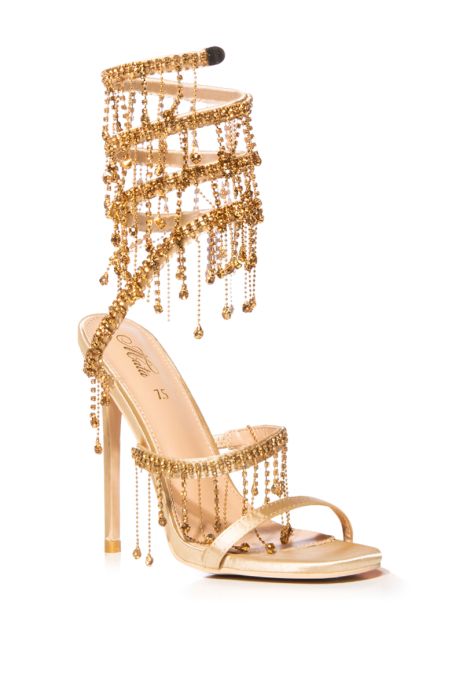 LUXURY PLEASE EMBELLISHED RHINESTONE STILETTO SANDAL IN GOLD