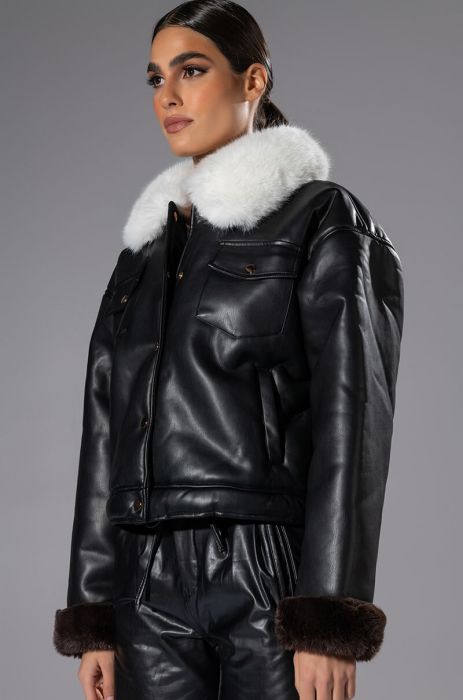 MEET ME AT OUR SPOT PU TRUCKER JACKET IN BLACK