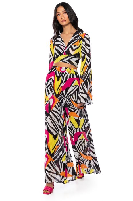 MONICA PLEATED CHIFFON PALAZZO PANT in multi