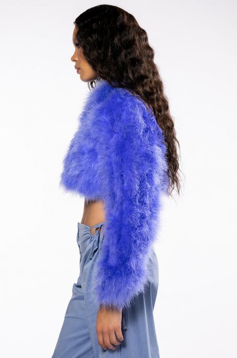 SWEET TALK OSTRICH FEATHER JACKET IN PURPLE