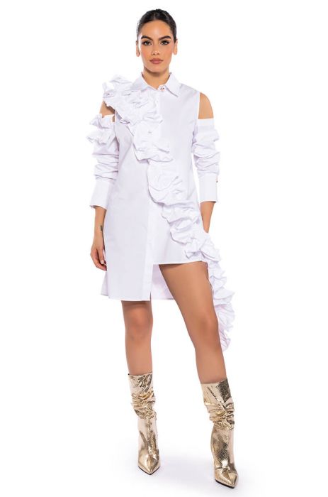 NO REST MINI WHITE CUTOUT SHIRT DRESS in WHITE