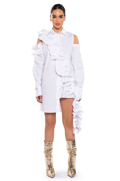 NO REST MINI WHITE CUTOUT SHIRT DRESS in WHITE