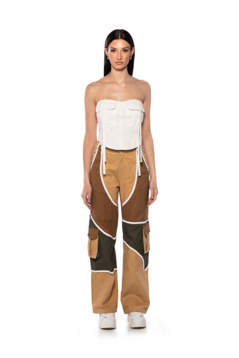 ON MY WAY UP COLORBLOCK CARGO PANTS in brown multi