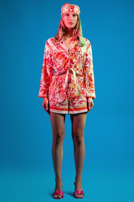 PAISLEY PLEASE TIE FRONT MINI SET IN ORANGE
