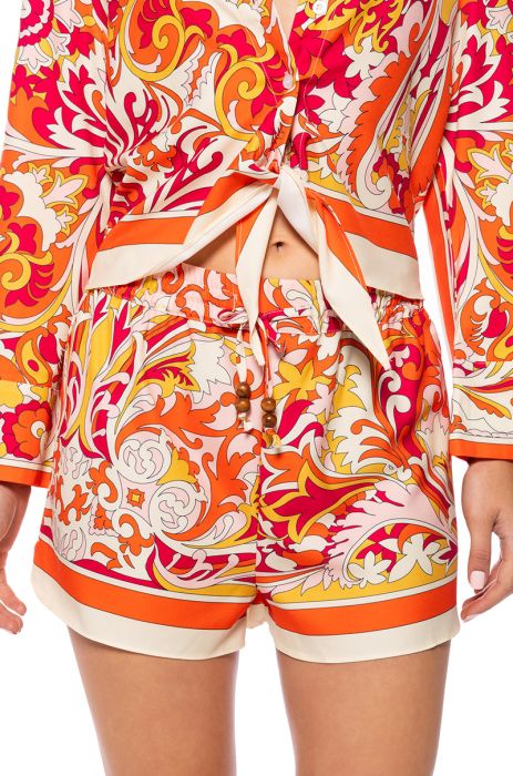 PAISLEY PLEASE TIE FRONT MINI SET IN ORANGE