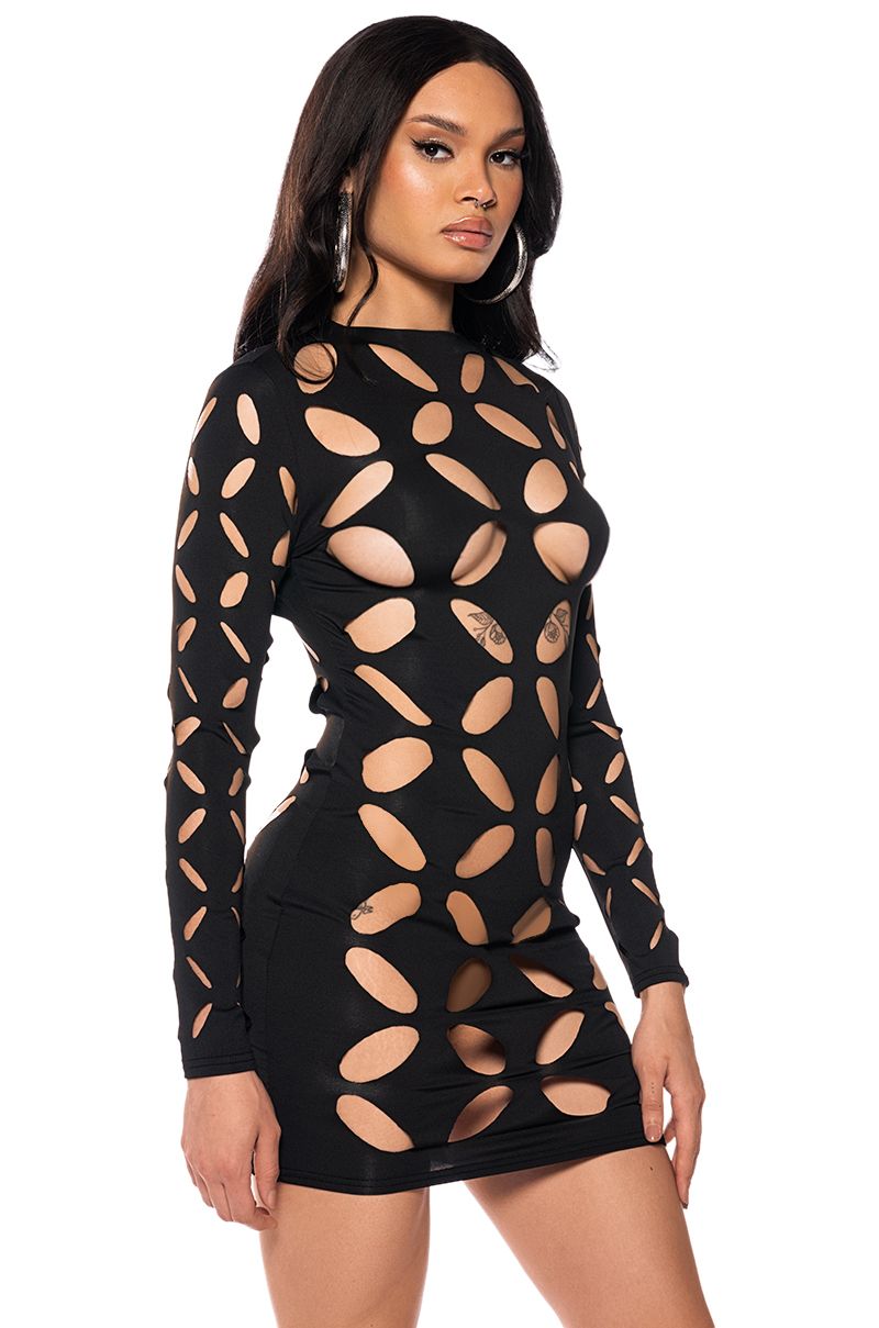 PARALLEL DIMENSION CUT OUT MINI DRESS in BLACK