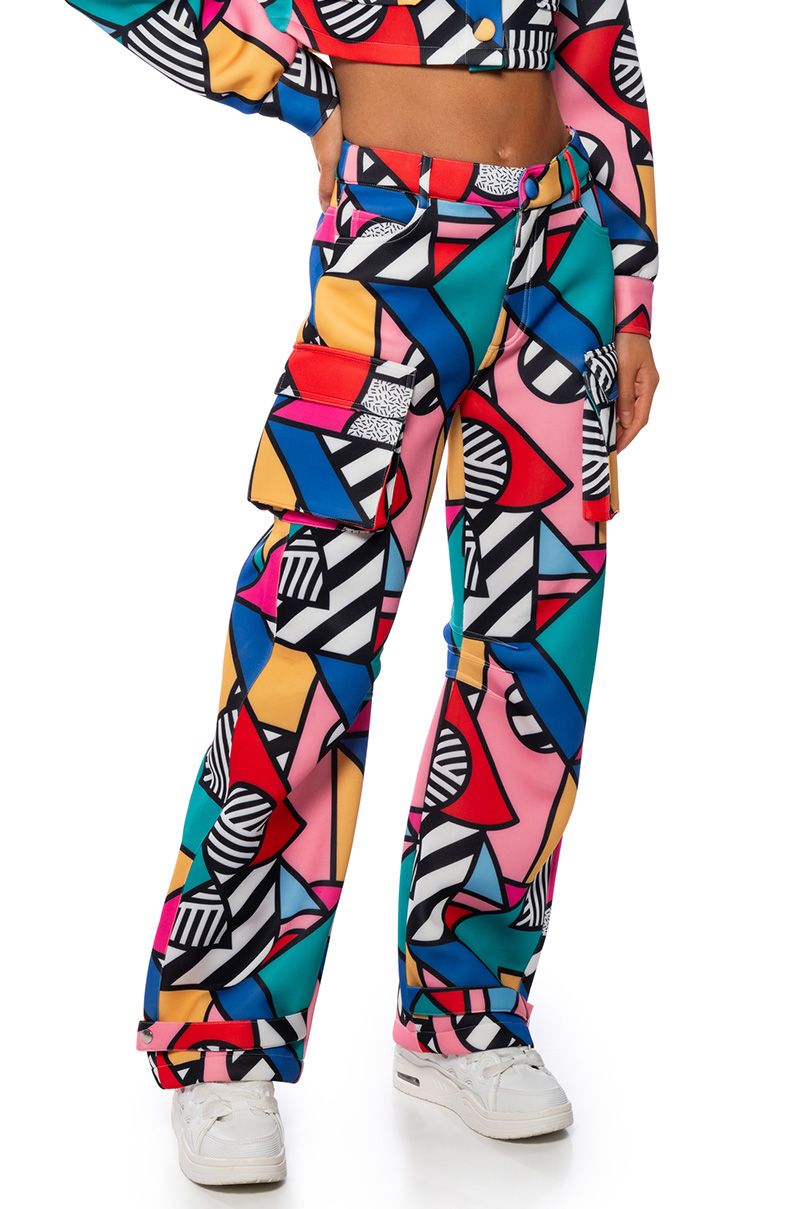 PIECE OF ART SCUBA WIDE LEG CARGO PANT in blue multi
