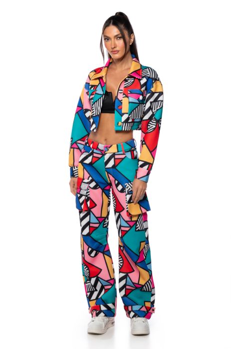 PIECE OF ART SCUBA WIDE LEG CARGO PANT in blue multi