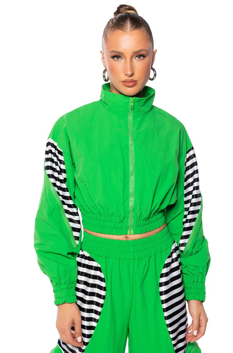 PIT STOP NEON ZIPPER DETAIL ZIP UP JACKET in green multi