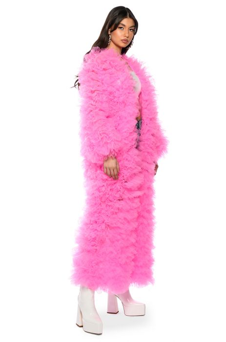 TAKE A BOW AVANT GARDE RUFFLE TRENCH IN PINK