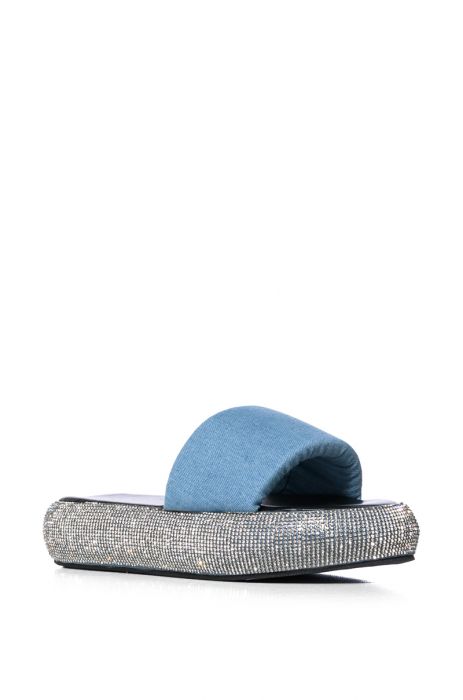 THALIA DENIM EMBELLISHED FLAT SANDAL IN DENIM