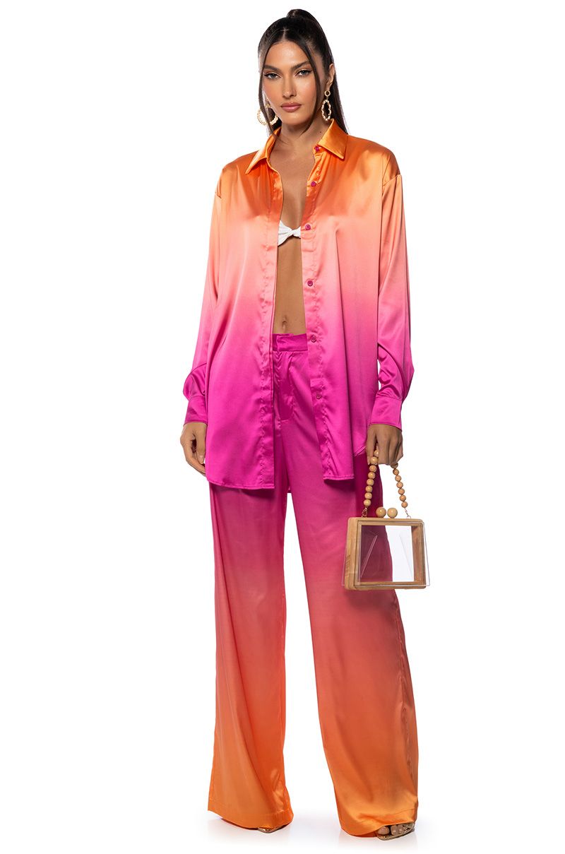 TROPICAL VACATION OMBRE STRAIGHT LEG TROUSERS in pink multi