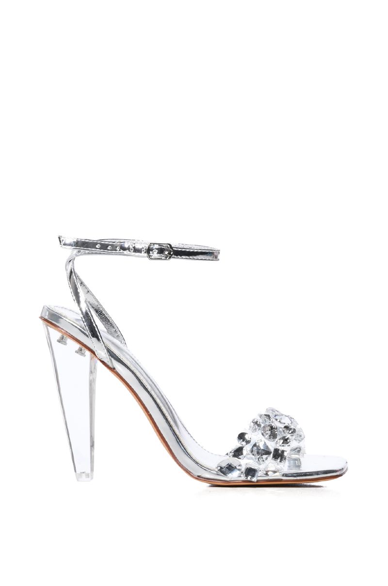 ALL IS FULL OF LOVE RHINESTONE EMBELLISHED SANDAL IN SILVER