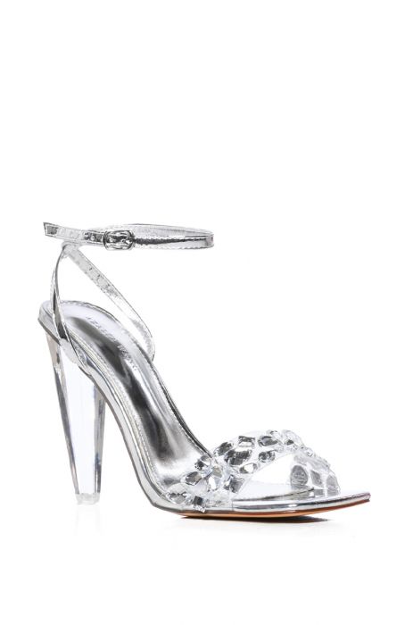 ALL IS FULL OF LOVE RHINESTONE EMBELLISHED SANDAL IN SILVER