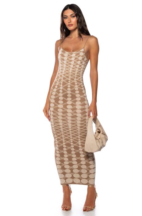 AMANI KNIT SCOOP NECK MAXI DRESS IN BROWN MULTI