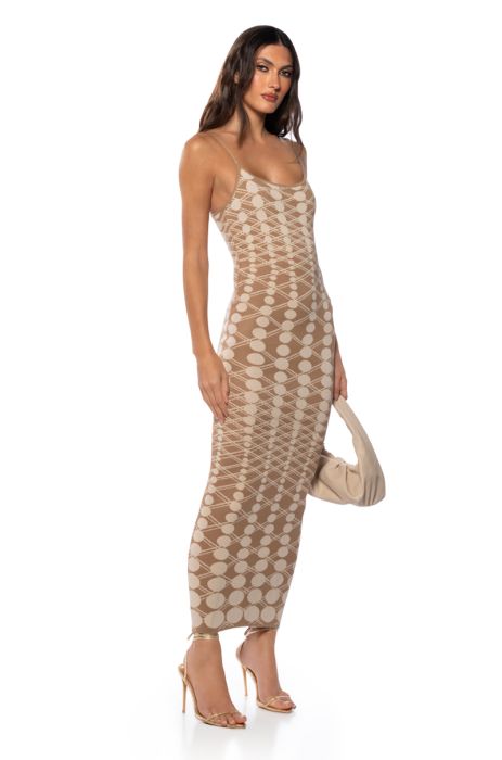 AMANI KNIT SCOOP NECK MAXI DRESS IN BROWN MULTI
