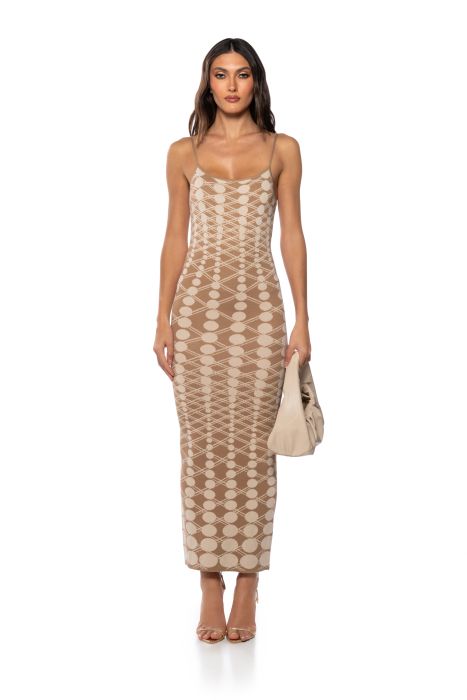 AMANI KNIT SCOOP NECK MAXI DRESS IN BROWN MULTI