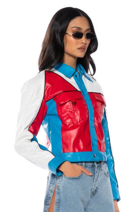 AMERICANA MOTO JACKET in RED MULTI
