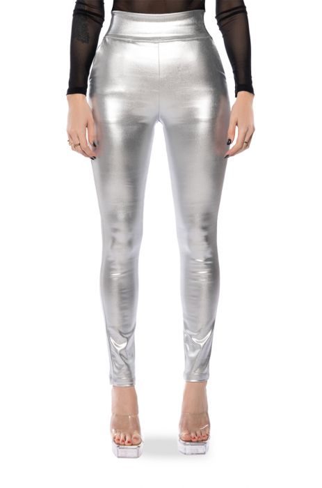 AMMO X AKIRA BIG BOOTY HIGH WAIST FAUX LEATHER PANT IN SILVER