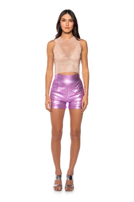AMMO X AKIRA BIG BOOTY HIGH WAIST FAUX LEATHER SHORT IN PINK