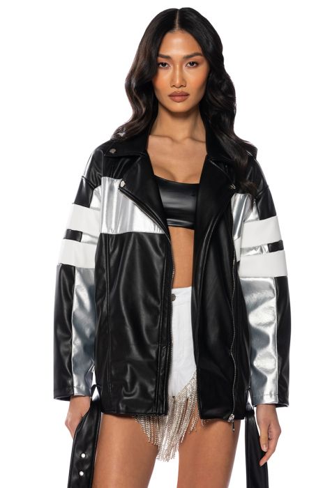 ASH OVERSIZED MOTO JACKET in black multi