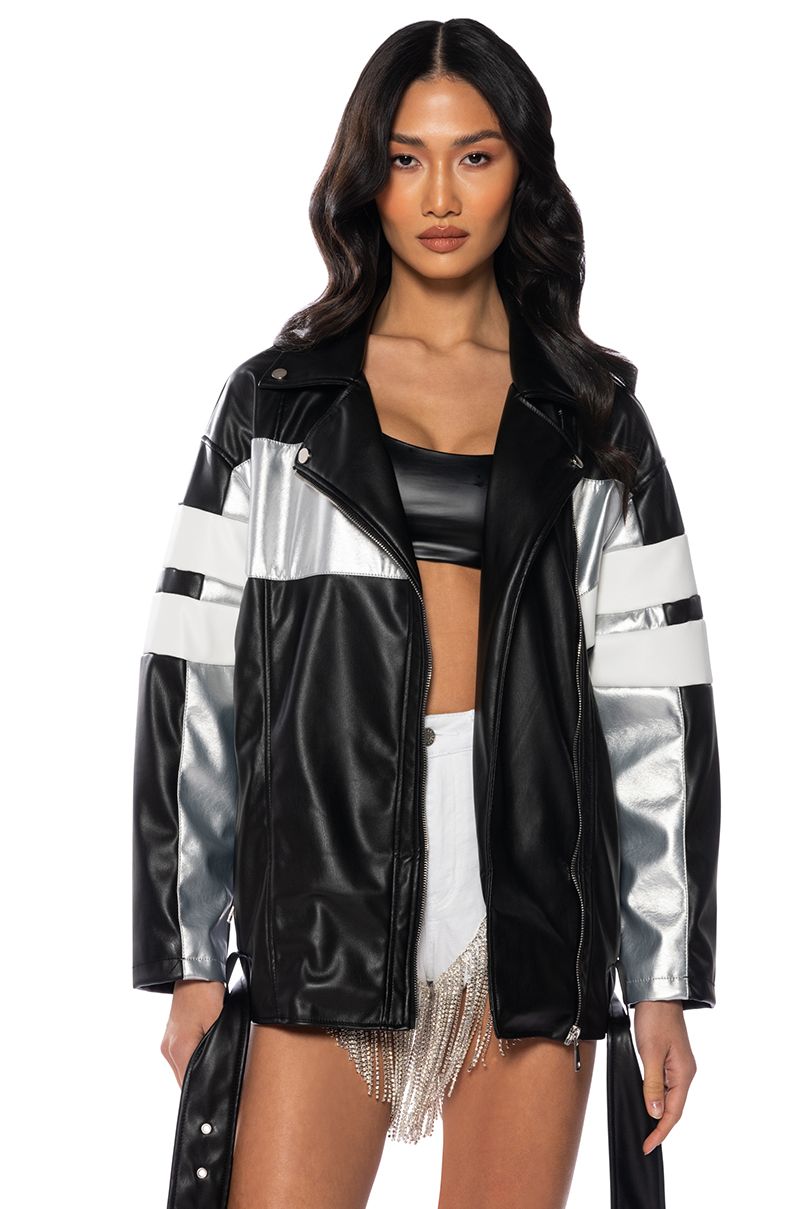 ASH OVERSIZED MOTO JACKET in black multi