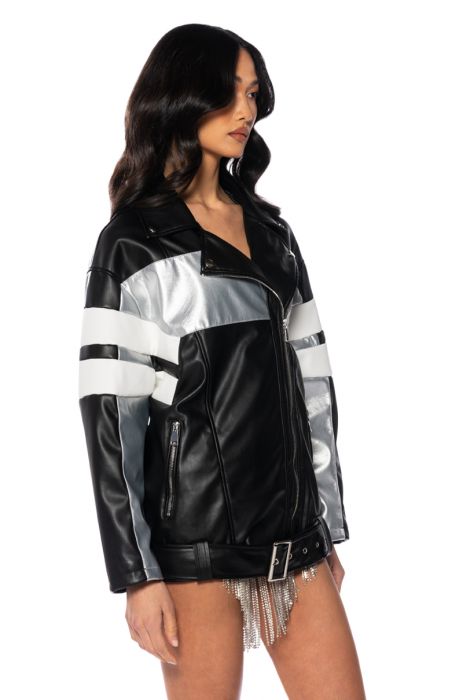 ASH OVERSIZED MOTO JACKET in black multi