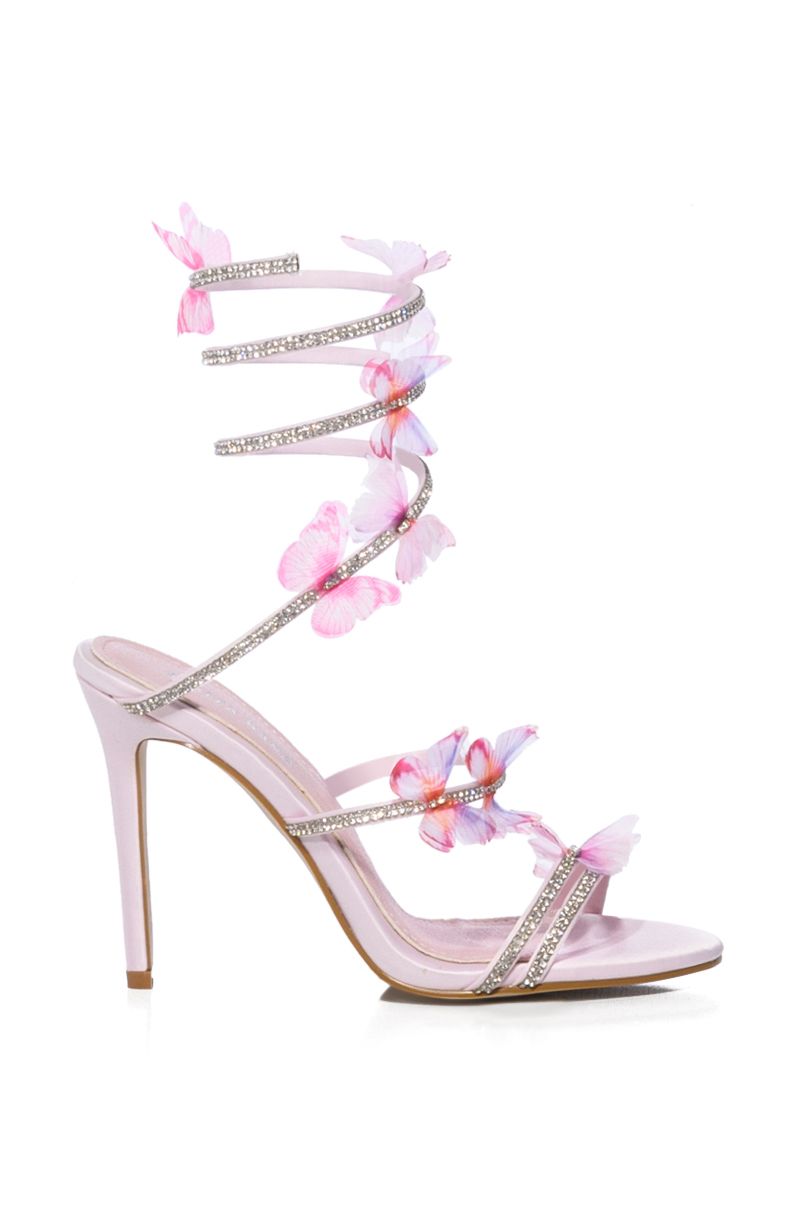 AZALEA WANG AIRBORNE BUTTERFLY RHINESTONE STILETTO SANDAL IN PINK