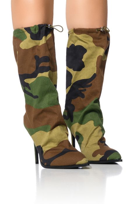 AZALEA WANG ARIELLA SLOUCH STILETTO BOOTIE IN CAMO