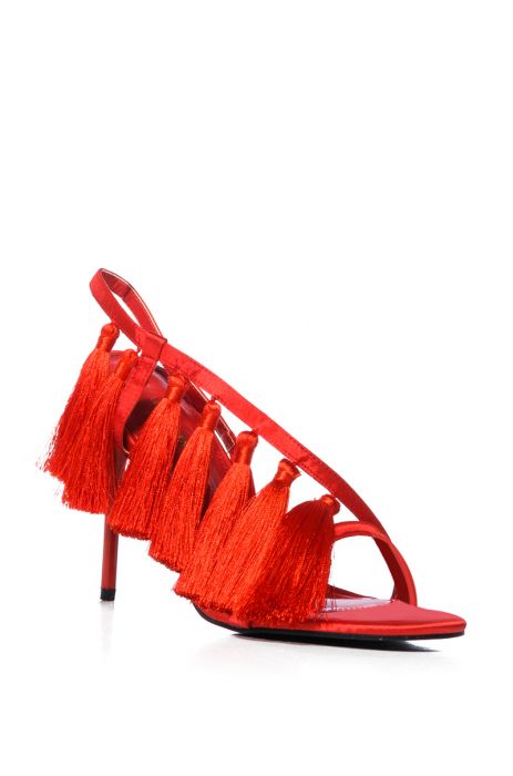 AZALEA WANG CARINA FRINGE TASSEL SANDAL IN RED