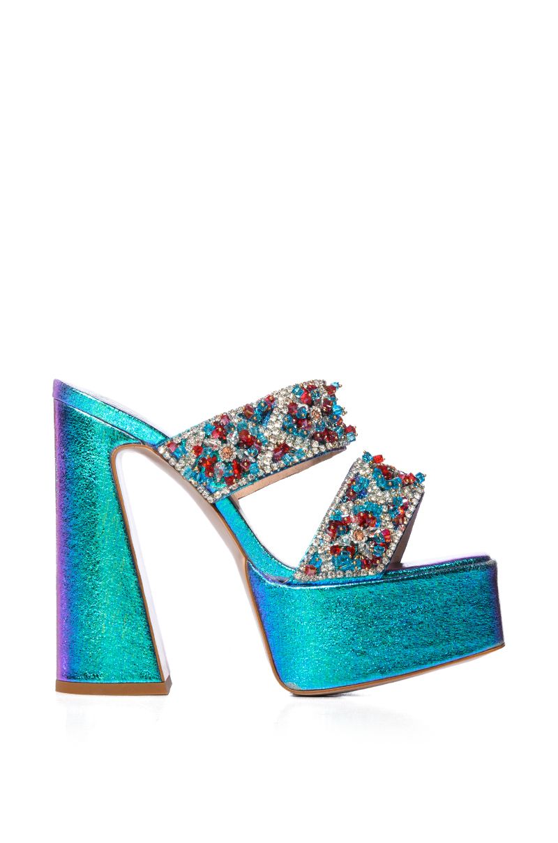 AZALEA WANG CASANOVA EMBELLISHED CHUNKY MULE IN BLUE