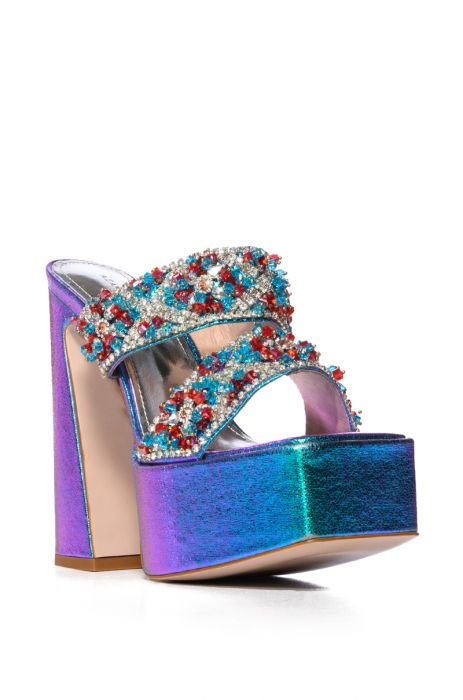 AZALEA WANG CASANOVA EMBELLISHED CHUNKY MULE IN BLUE