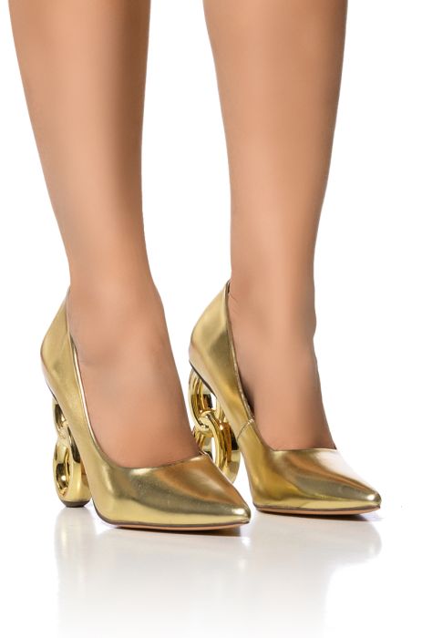 AZALEA WANG CASIANE GOLD NOVELTY HEEL PUMP