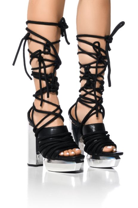 AZALEA WANG CIRRUS SILVER PLATFORM ROPE DECOR SANDAL IN BLACK