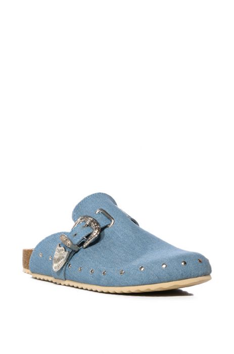AZALEA WANG COASTAL COWGIRL FLAT CLOG IN DENIM