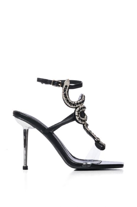 AZALEA WANG COBRA SNAKE EMBELLISHED STILETTO SANDAL IN BLACK