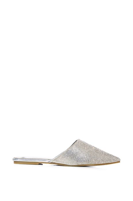 AZALEA WANG COLBY SILVER POINTED TOE FLAT IN SILVER