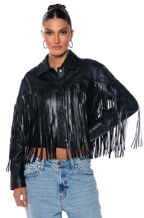 AZALEA WANG COUNT IT FRINGE BOXY PU JACKET
