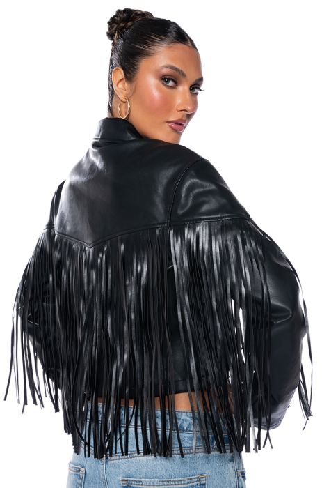 AZALEA WANG COUNT IT FRINGE BOXY PU JACKET