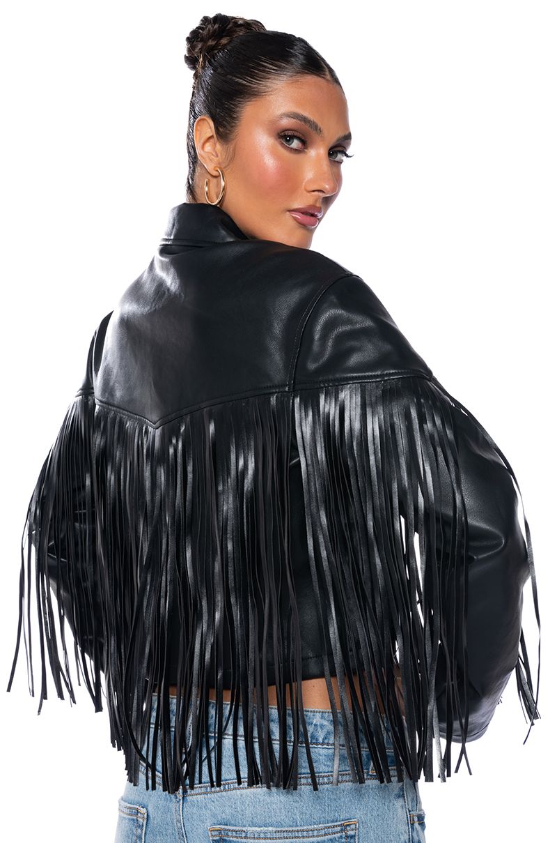 AZALEA WANG COUNT IT FRINGE BOXY PU JACKET