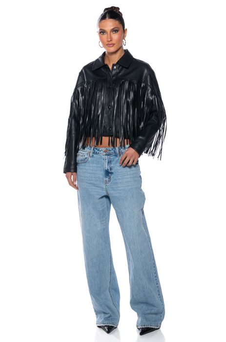 AZALEA WANG COUNT IT FRINGE BOXY PU JACKET