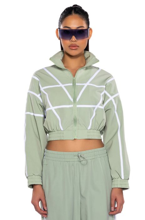 AZALEA WANG CROP TRACK JACKET IN SAGE GREEN