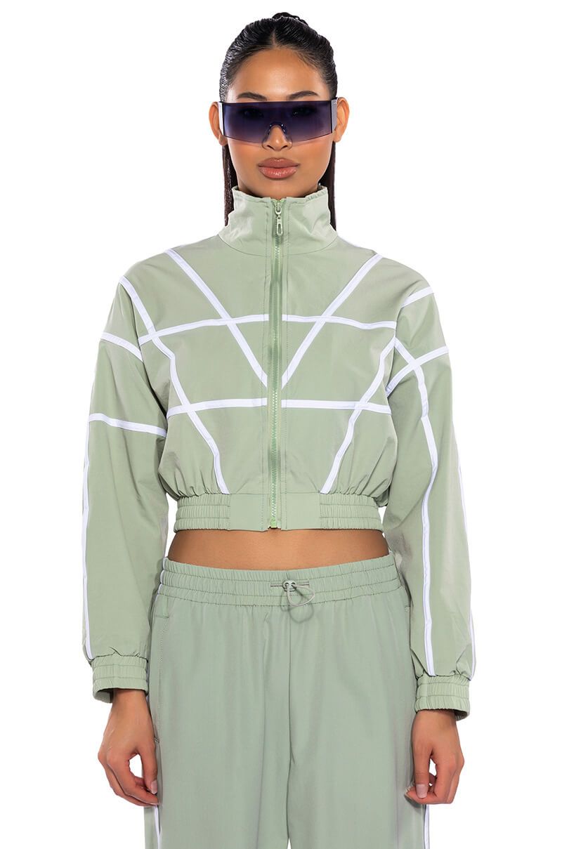 AZALEA WANG CROP TRACK JACKET IN SAGE GREEN