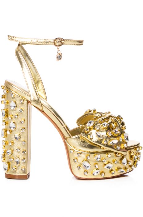 AZALEA WANG DO NOT DISTURB EMBELLISHED BOW CHUNKY SANDAL in GOLD